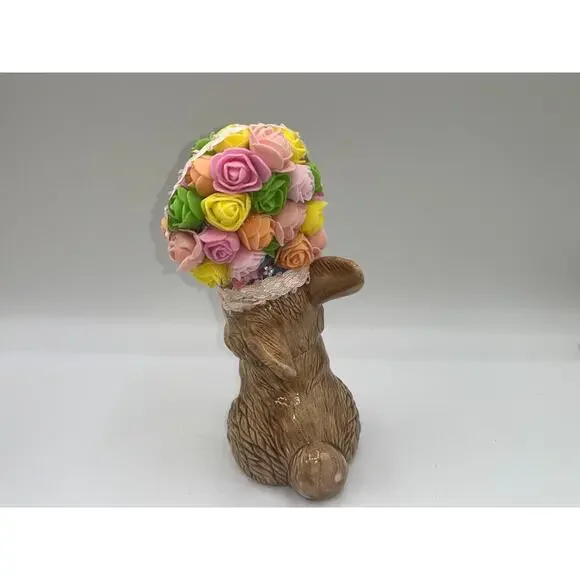 Vintage Ceramic Pretty Bunny Spring Bunny Floral Flower Hat Deb O. Original OOAK - Picture 8 of 16